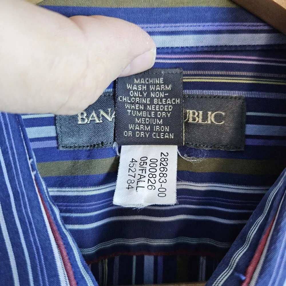 Banana Republic Men's Long Sleeve Button Up Vertical Stripes 100% Cotton Size XL
